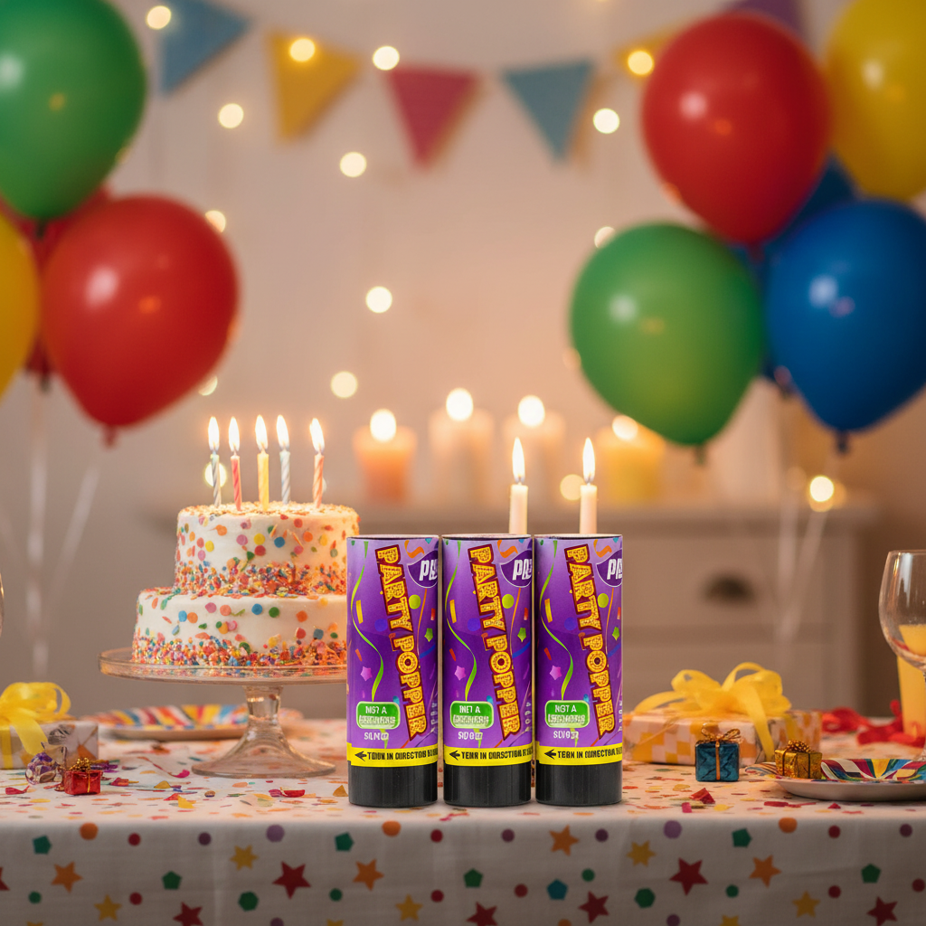 Colour Confetti Cannon Party Poppers 11cm - Party Table Lifestyle