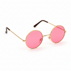 Hippy Glasses With Pink Lenses - studio product shot on white background showing round pink lenses and gold wire frame