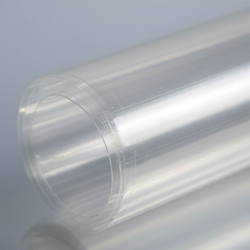 Extreme macro close-up of clear cellophane wrap film layers showing transparency and quality