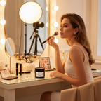 Professional makeup setup with Leichner Foundation for camera-ready look