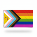 Intersex Progress Gay Pride Flag on pure white studio background showing rainbow stripes and progress chevron with intersex circle