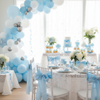 Light blue ribbon decorations at baby shower party - elegant event styling and celebration decor