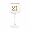 Art Deco 21st Birthday Gin Glass on pure white background, centred studio shot showing gold Art Deco 21 detailing