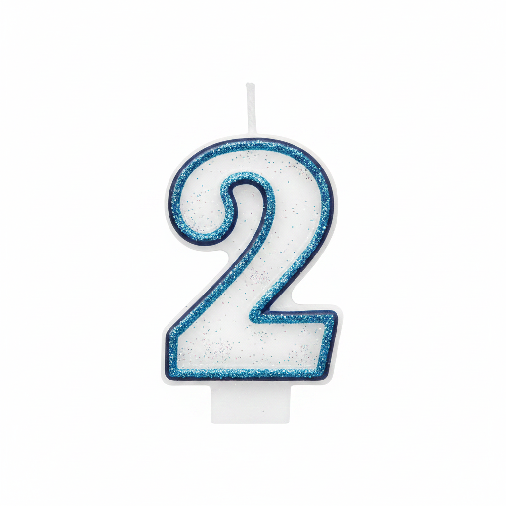 Blue Coloured Number 2 Birthday Candle on pure white background - Why Not Shop