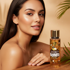 Beautiful glowing hydrated skin result from using W7 Coconut Bomb Body Mist, soft luminous complexion with tropical warmth and confidence