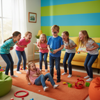 Children laughing at friend who used joke black eye viewer prank toy