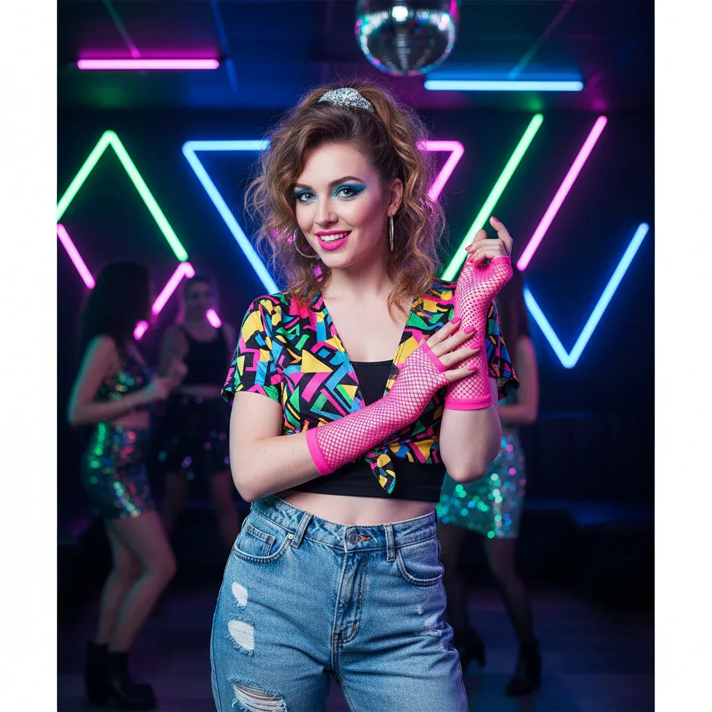 Wicked Costumes Women's 80's Neon Pink Net Gloves - Why Not Shop