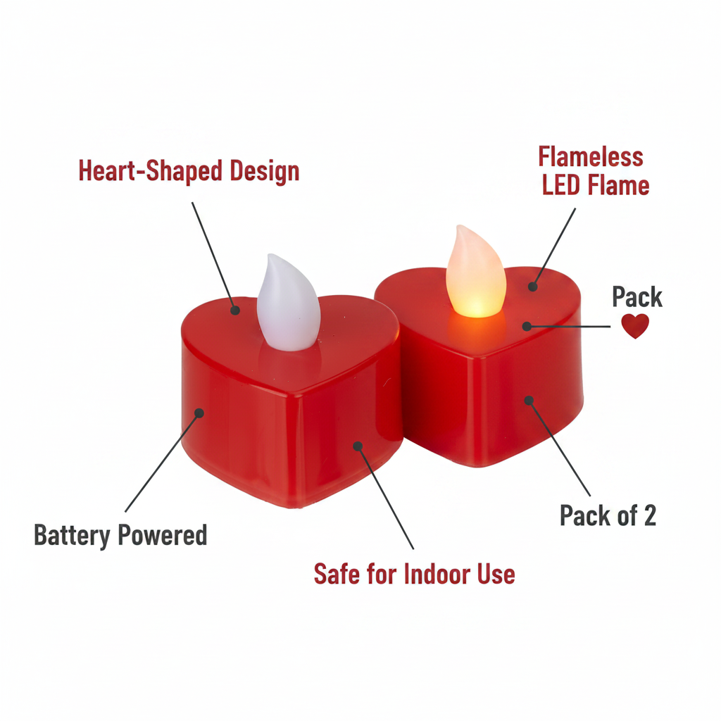 Heart-Shaped Battery Tea Lights – 2 Pack