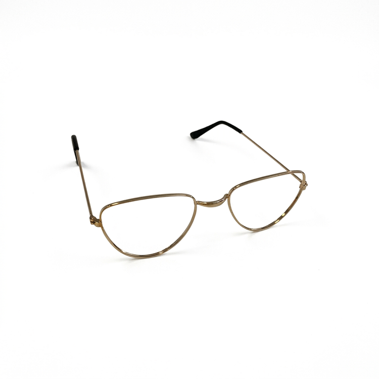 Gold half-moon lensless metal fancy dress frames shown on a white background