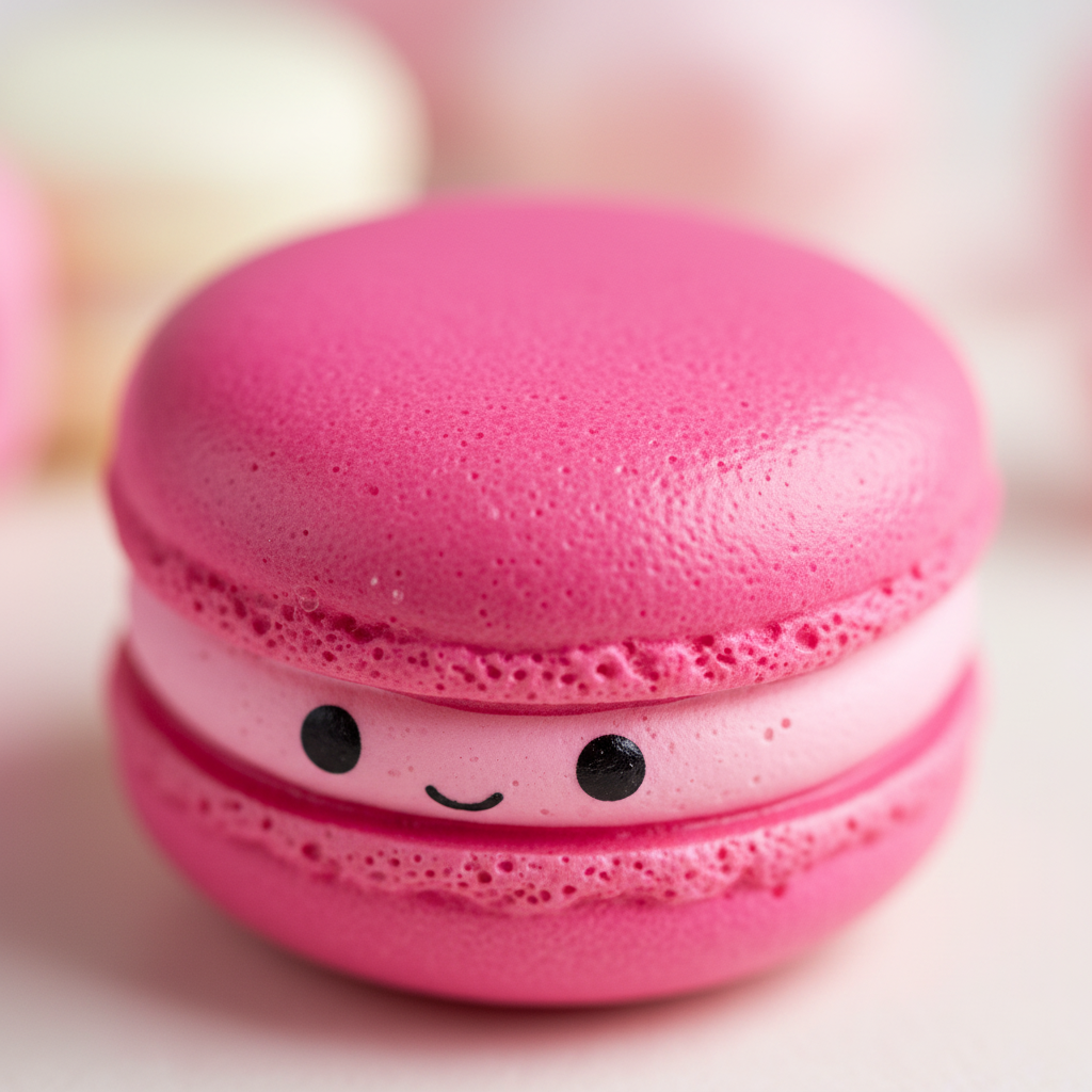 Extreme macro close-up of pink squishy macaron foam texture detail