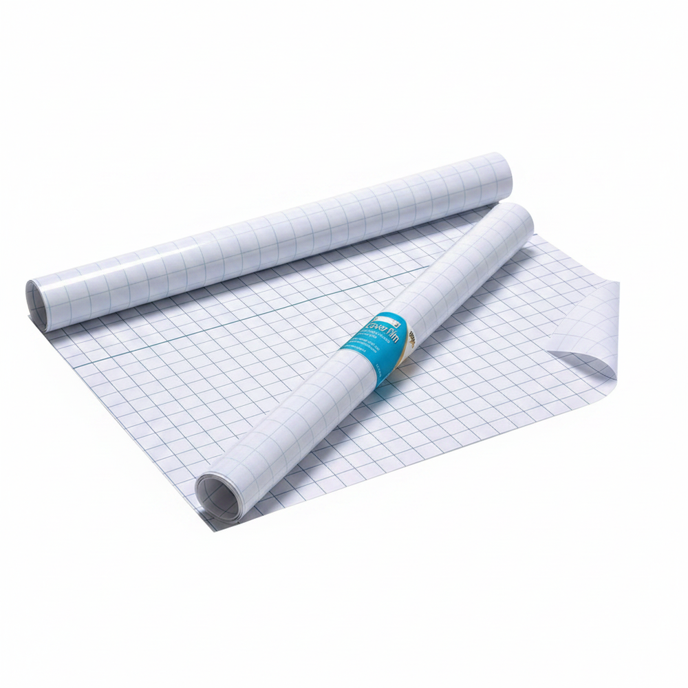 Tiger clear self-adhesive book cover film 33cm x 1m roll on pure white background, studio hero shot