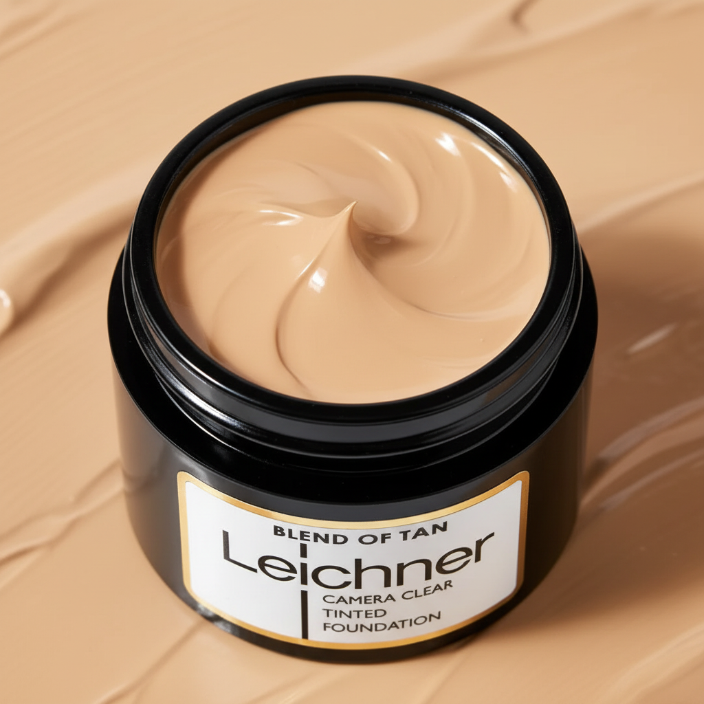 Extreme macro close-up of Leichner Camera Clear Tinted Foundation Blend of Tan creamy texture