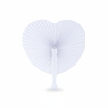 White heart paper fan with white plastic handle 14.5cm studio shot on white background