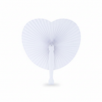 White heart paper fan with white plastic handle 14.5cm studio shot on white background