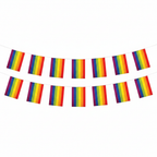 Rainbow Gay Pride Bunting 11 rectangular flags on white background, studio hero shot, Amazon compliant