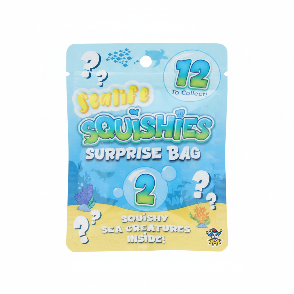 Squishy Sealife Surprise 2 Piece Bag on pure white background — Amazon and eBay hero shot