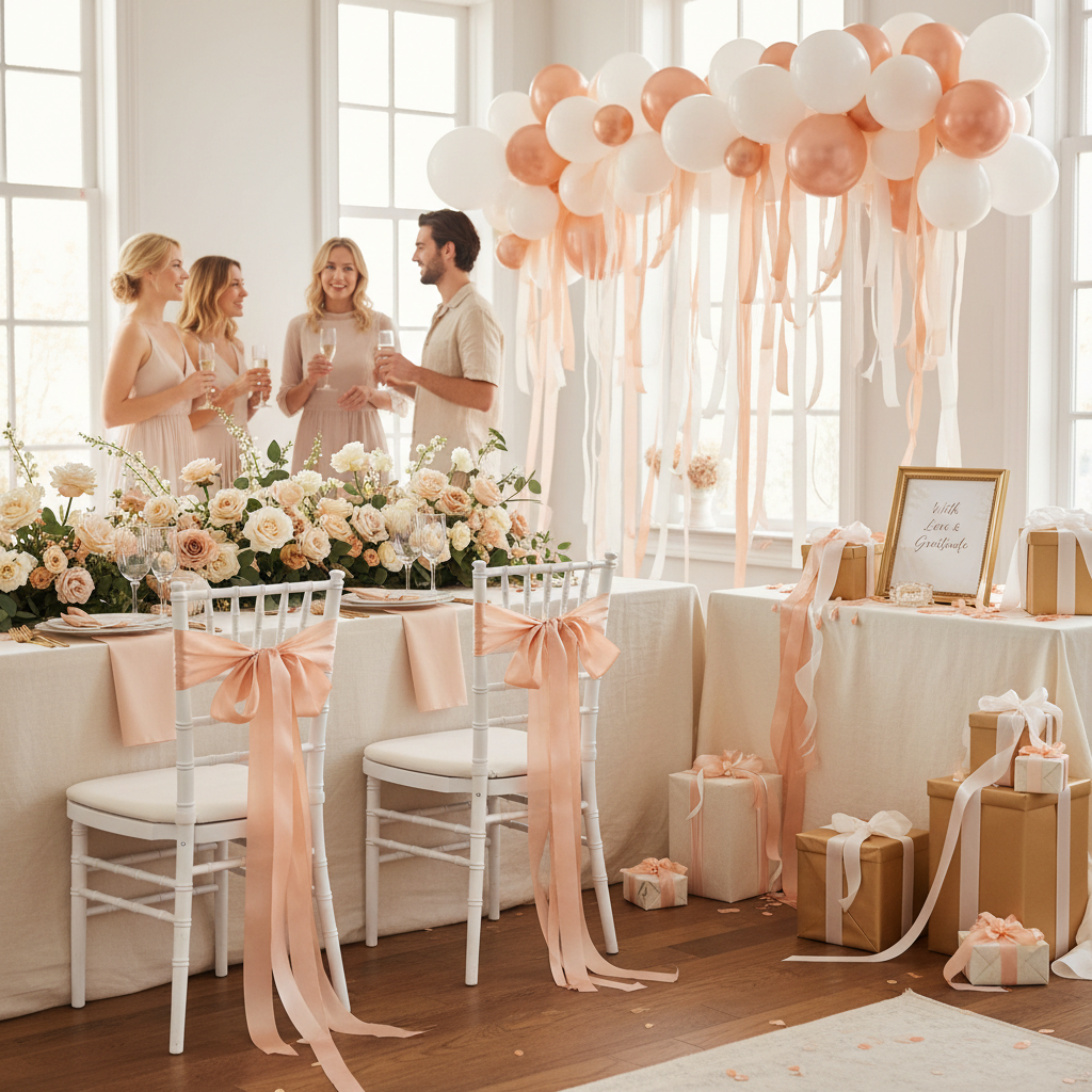 Peach ribbon used in elegant party decorations - event styling inspiration