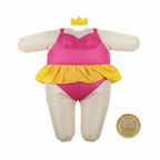 Inflatable Funny Ballerina costume beside a £1 coin on white background showing product size