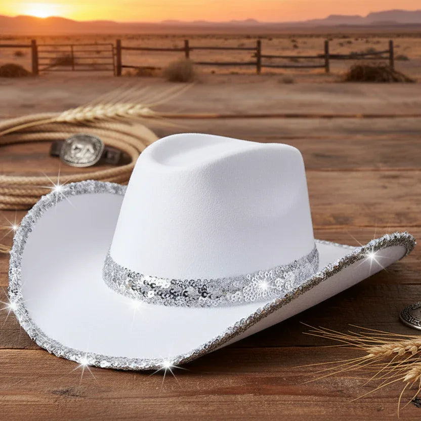 Wicked Costumes White & Silver Sequin Cowgirl Hat - Why Not Shop