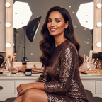 Camera-ready woman with flawless makeup using Leichner Foundation Copper at photoshoot