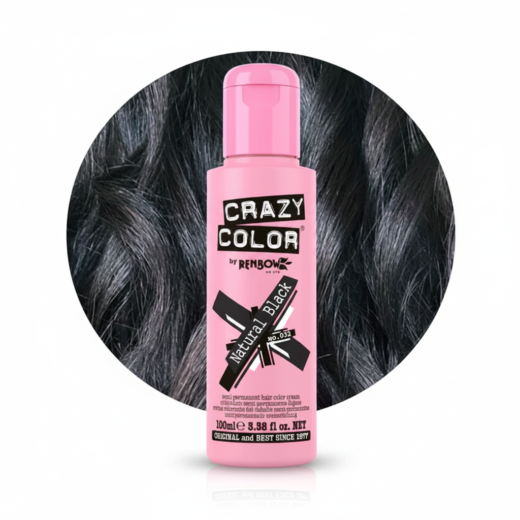 Crazy Color Natural Black Semi-Permanent Hair Dye 100ml - White Background