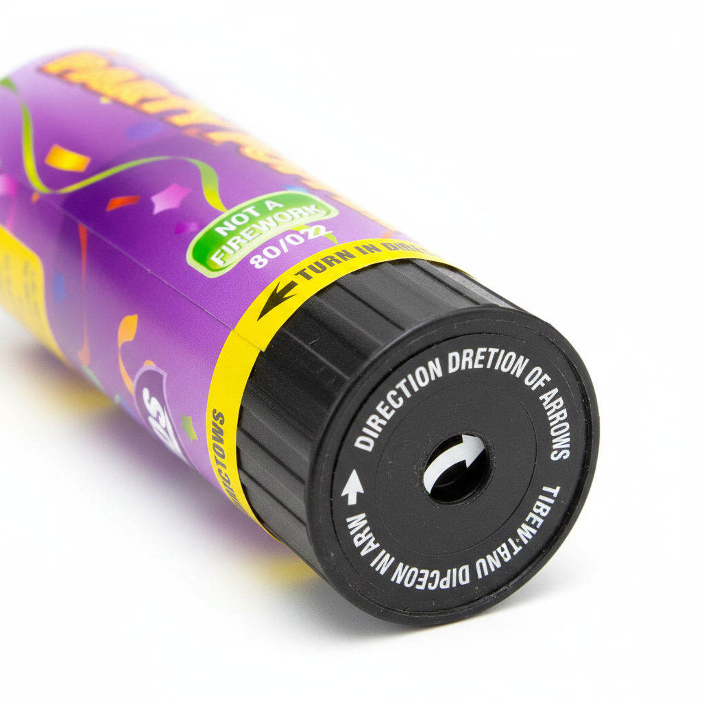 Colour Confetti Cannon Party Poppers 11cm - Close Up Detail Shot