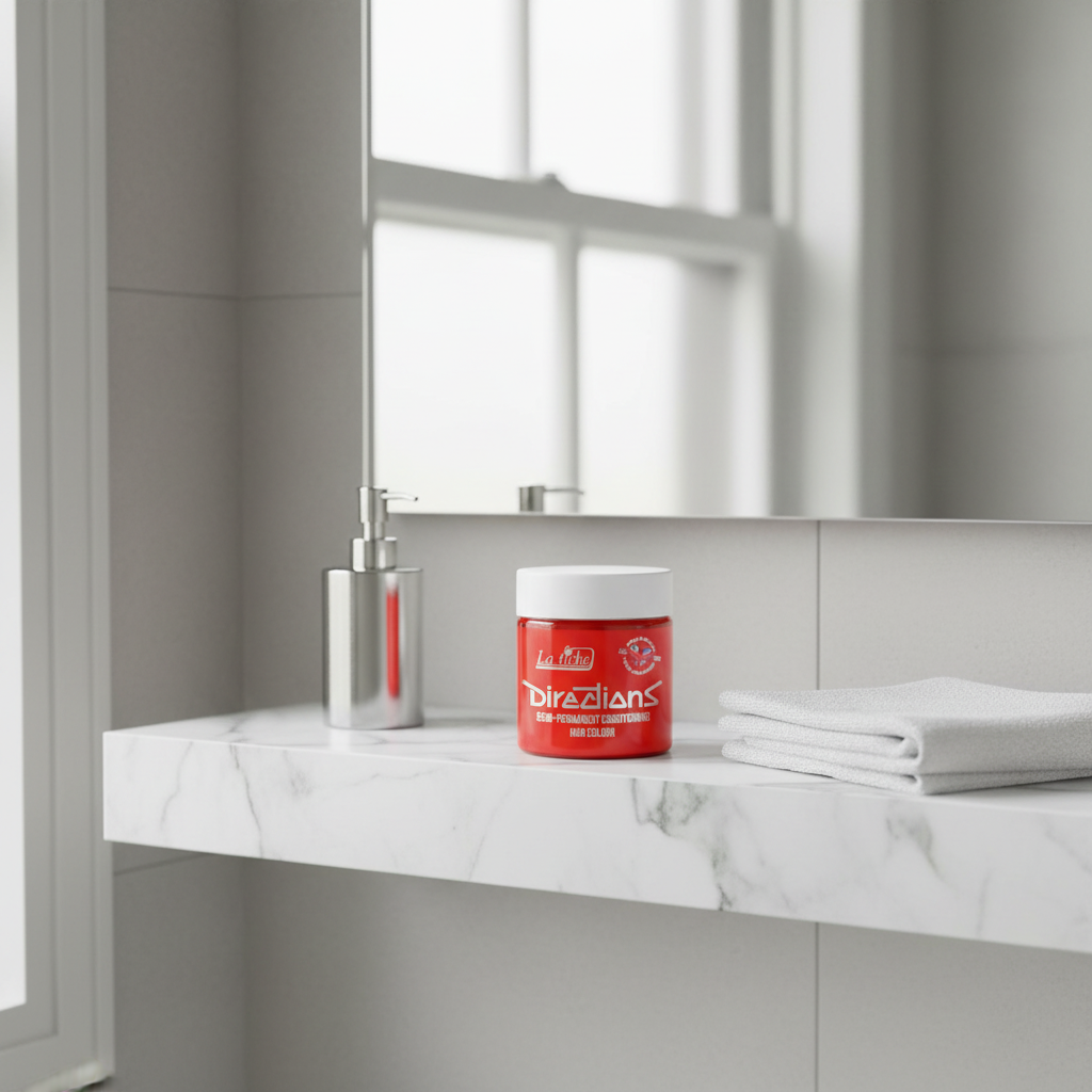 La Riche Directions Neon Red Hair Dye - Natural Bathroom Vanity Setting