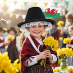 Young girl wearing traditional Welsh tall hat at celebration