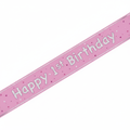 Pink Glitz Happy 1st Birthday Foil Banner 9ft on white studio background