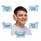Funny Big Ears feature infographic with 5 A+ callout labels on white background