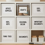 Neatly organised storage shelf with boxes labelled using Swift permanent marker — showing the satisfying result of owning this product