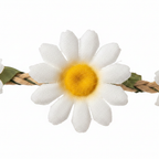 Extreme macro close-up of daisy hairband white petals and yellow centre fabric texture and craftsmanship