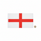 England St George Cross wearable flag flat lay beside £1 coin on white background showing 150cm x 90cm size