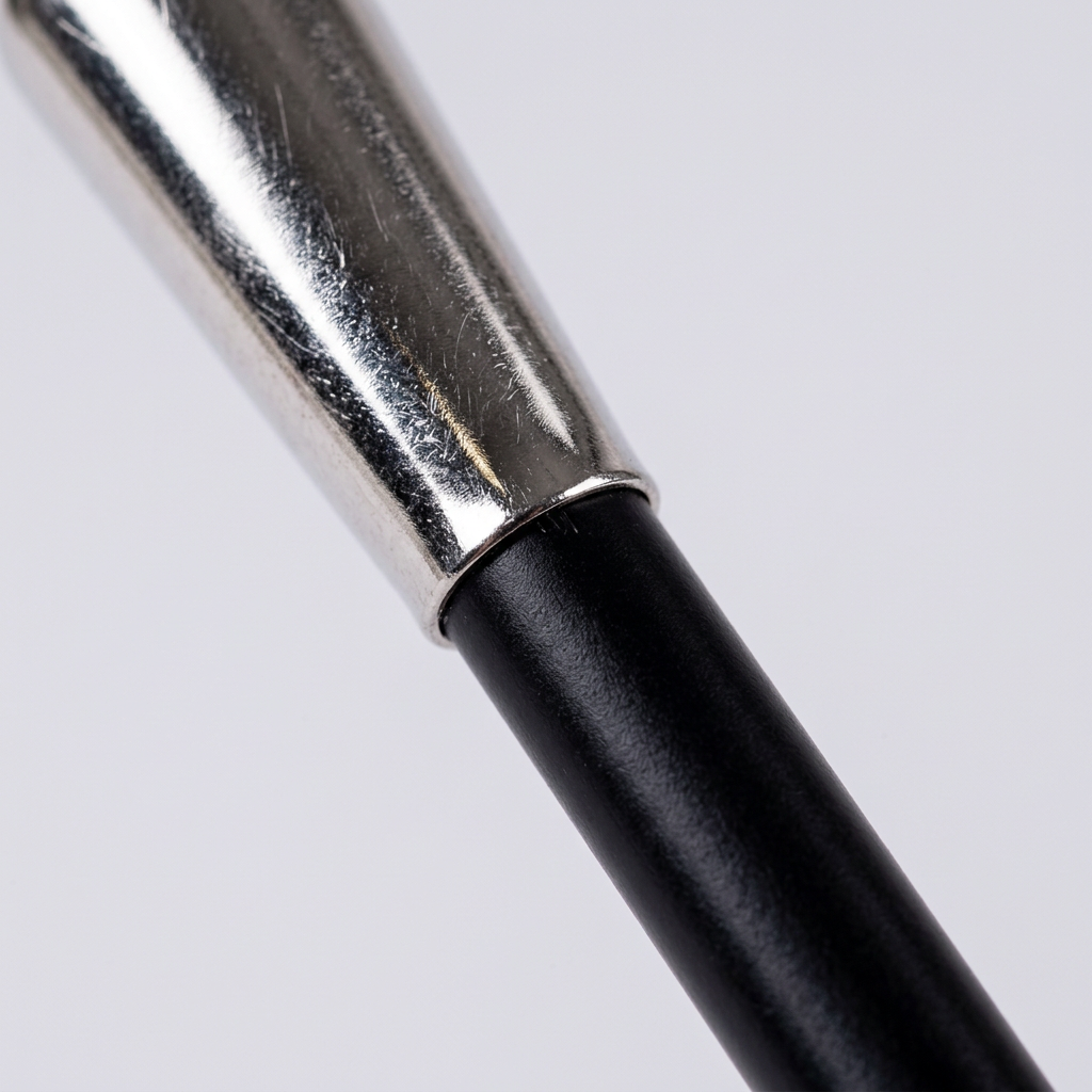 Close-up of the silver-coloured tip joining the black cigarette holder shaft