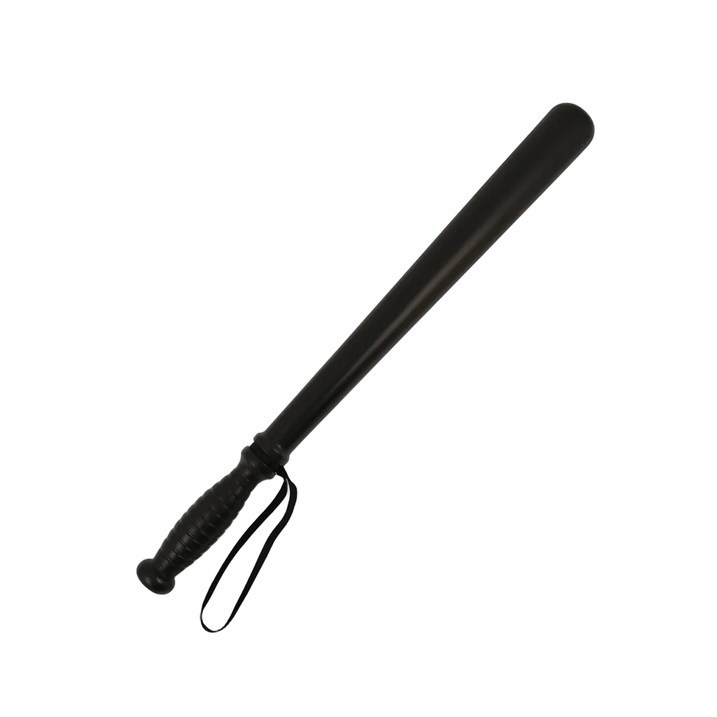 Black plastic police truncheon 51cm baton - professional product shot showing full length and realistic design