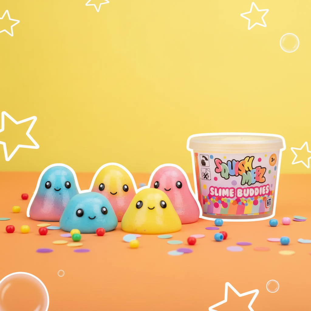 Colorful Slime Buddies toys displayed on vibrant playful background - fun slime accessories for kids