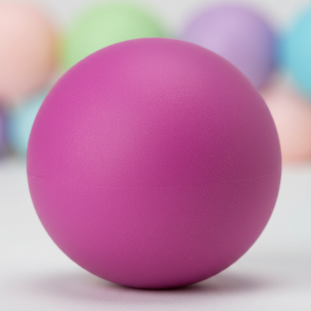 Extreme macro close-up of a neon purple squishy ball showing the soft matte rubber texture and material quality