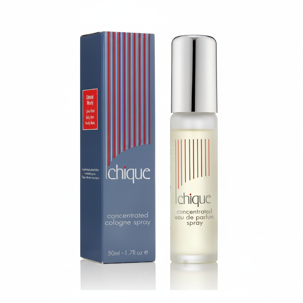 Taylor of London Chique 50ml concentrated eau de parfum spray and box on white background, studio hero shot