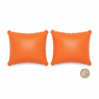 Intex orange inflatable arm bands flat lay with £1 coin showing 19cm x 19cm scale