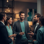 Confident well-groomed man at social gathering, outcome of wearing Milton Lloyd Me Too Homme fragrance
