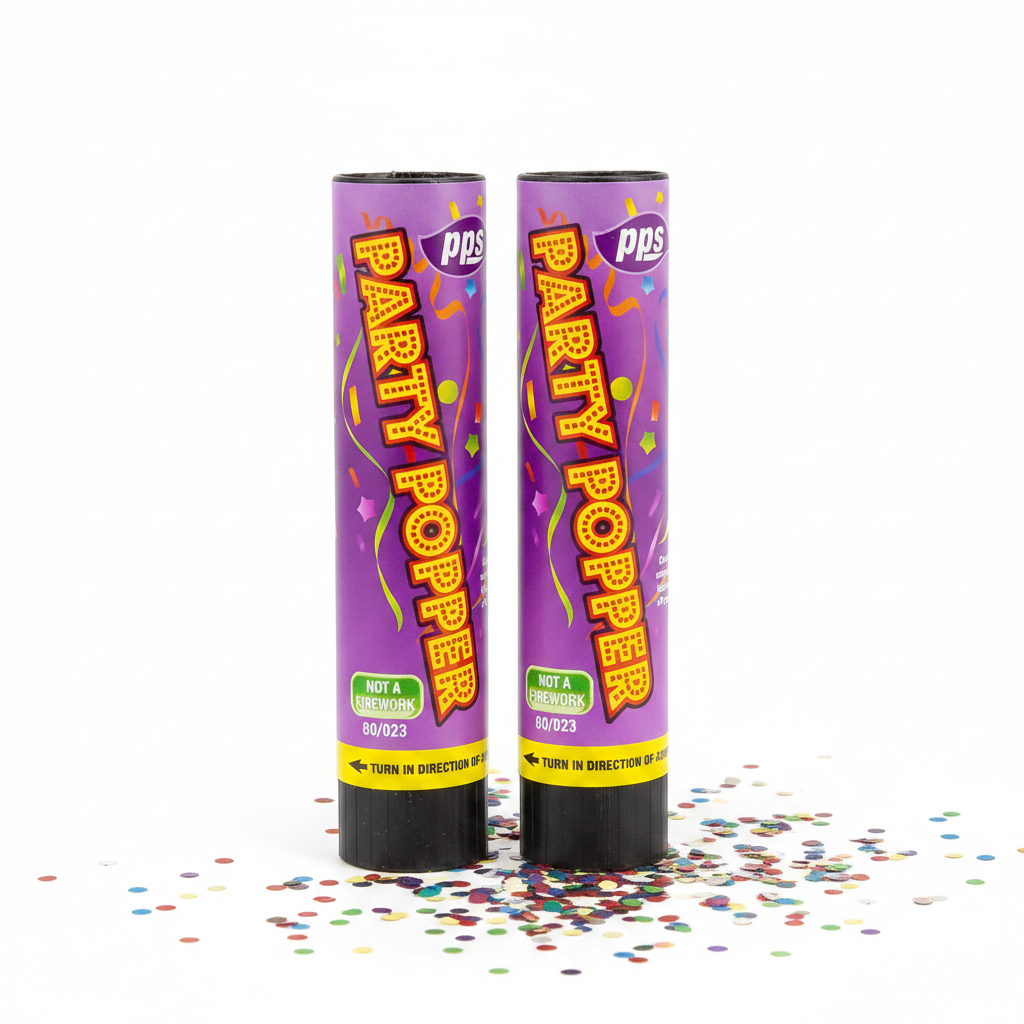 Colour Confetti Cannon Party Poppers 21cm - Upright Pair