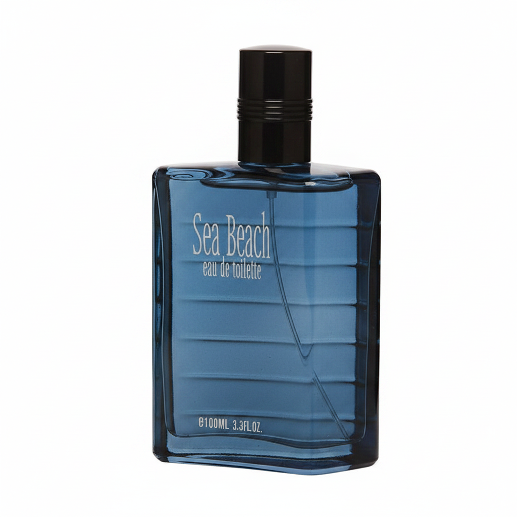 Real Time Sea Beach 100ml EDT aftershave spray bottle on pure white background, studio hero shot