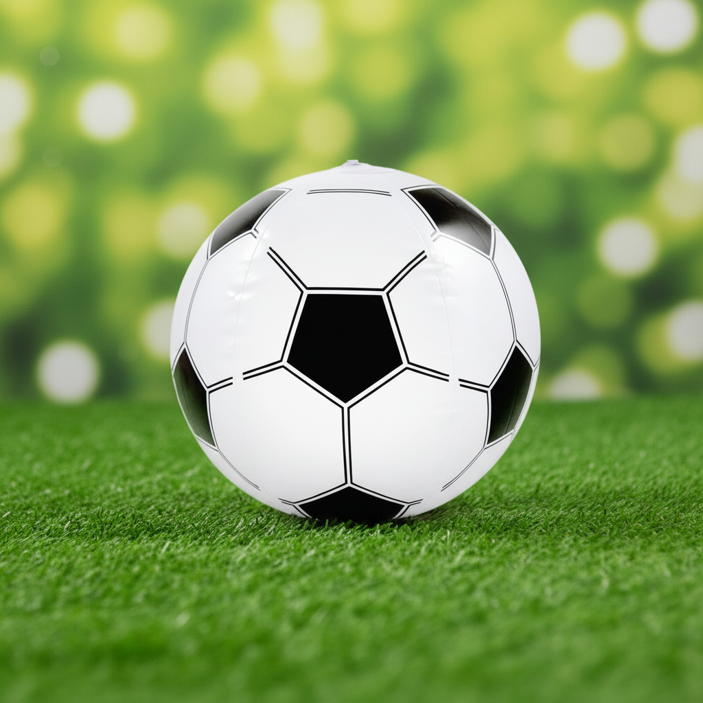 Inflatable Football 40cm on green grass pitch studio background