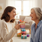 Daughter gifting the Mother Like No Other mug to her mum on Mother's Day