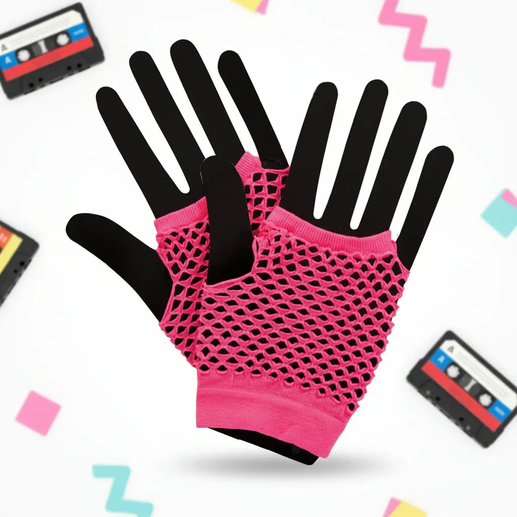 Wicked Costumes 1980's Neon Pink Net Gloves - Retro Party Style - Why Not Shop