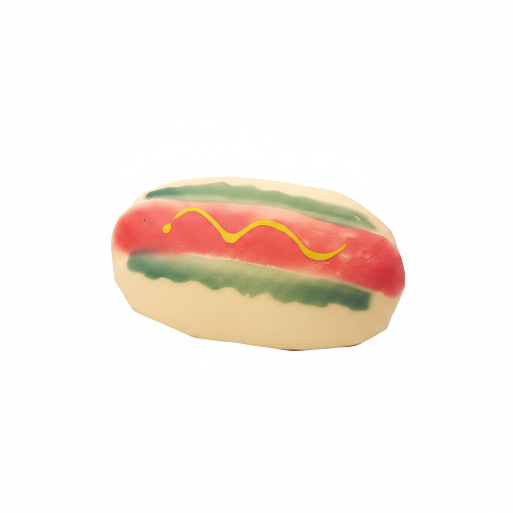 Squishy Hotdog novelty foam toy on crisp white background — professional product shot
