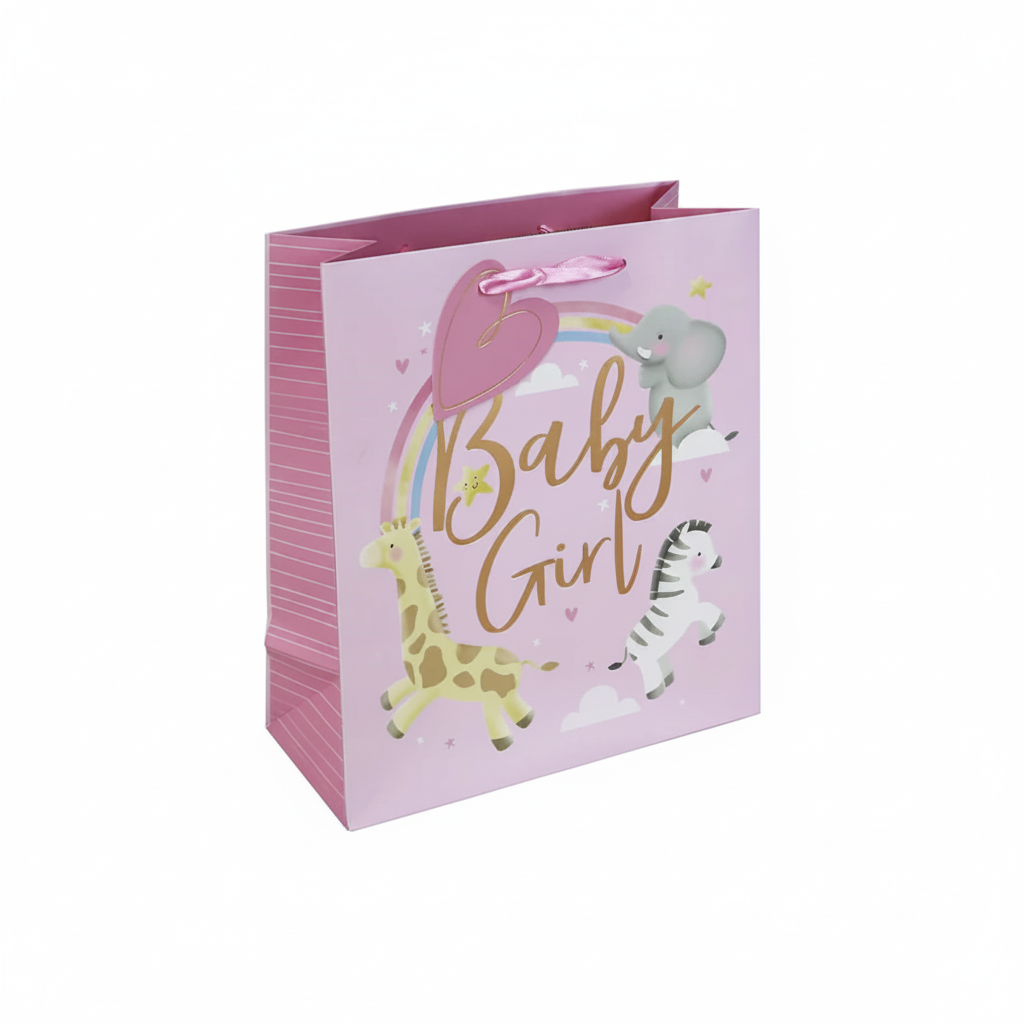 Pink Baby Girl Medium Gift Bag - hero shot on white background