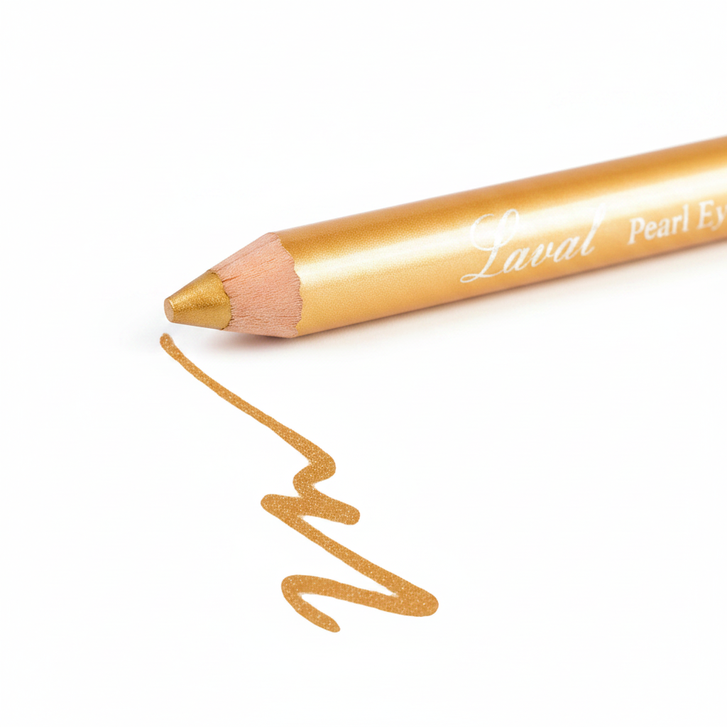Close-up detail of the Laval Pearl Eye Shader Gold pencil tip showing the gold shimmer pigment and metallic pearl finish
