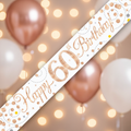 9ft Sparkling Fizz 60th Birthday Banner in rose gold holographic and white - premium party decoration