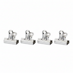 Tiger Binder Letter Clips 30mm Pack of 4 - studio hero shot on pure white background, all 4 chrome silver clips centred